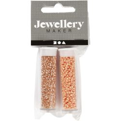Rocailles, d 1,7 mm, afm 15/0, gatgrootte 0,5-0,8 mm, peach, light peach, 2x7 gr/ 1 doos