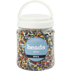 Rocaille Seed Beads, dia. 4 mm, size 6/0, hole size 0,9-1,2 mm, assorted colours, 1000 g/ 1 tub