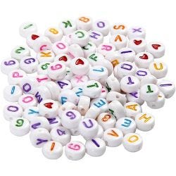 Letterkralen, afm 7 mm, gatgrootte 1,2 mm, wit, 25 gr/ 1 doos