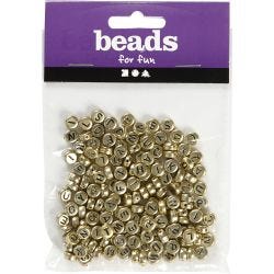 Bokstavperler, dia. 7 mm, hullstr. 1,2 mm, gull, 21 g/ 1 pk.