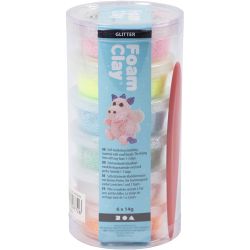 Foam Clay®, glitter, pastelkleuren, 6x14 gr/ 1 doos