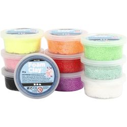 Foam Clay®, glitter, diverse kleuren, 10x35 gr/ 1 doos