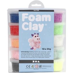 Foam Clay®, glitter, diverse kleuren, 10x35 gr/ 1 doos