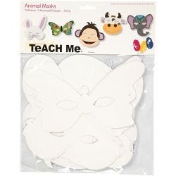 Dierenmaskers, H: 13-24 cm, B: 20-28 cm, 230 gr, wit, 16 stuk/ 1 doos