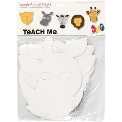 Jungledierenmaskers, H: 22,5-25 cm, B: 20,5-22,5 cm, 230 gr, wit, 16 stuk/ 1 doos