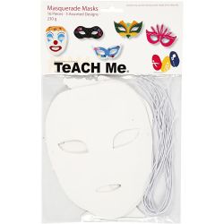 Theatermaskers, H: 8,5-19 cm, B: 15-20,5 cm, 230 gr, wit, 16 stuk/ 1 doos