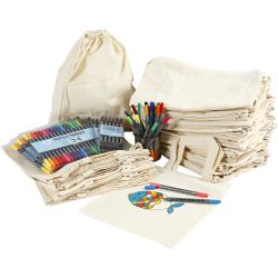 Rugzakken en tassen met stiften, afm 27,5x30 cm, diverse kleuren, 1 set
