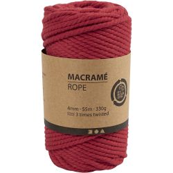 Macramé koord, L: 55 M, d 4 mm, rood, 330 gr/ 1 rol