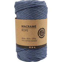 Macramé koord, L: 55 M, d 4 mm, blauw, 330 gr/ 1 rol