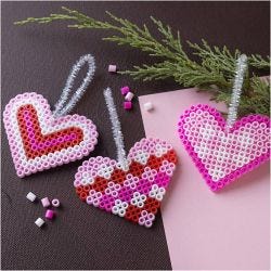 Mini Hobbyset Strijkkralen, Kerstharten, roze, lichtroze, primair rood, wit, 1 doos