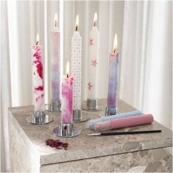 Hobbyset Kaarsen Decoreren , Versierde spitse kaarsen, wit, 1 doos