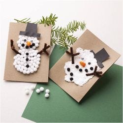 Mini Hobbyset Decoratie, Kerstkaarten met sneeuwpoppen, zwart, bruin, mid oranje, wit, 1 doos