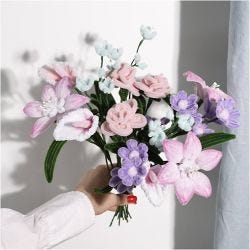 Hobbyset Bloemen van Chenilledraad, Bloemen, pastelkleuren, 1 doos