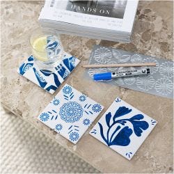 Mini Hobbyset Decoratie, Porseleinen onderzetters, blauw, 1 doos