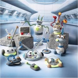 Hobbyset Boetseren, Robot, blauw, grijs, rood, verzilverd, 1 doos