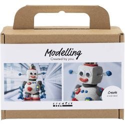 Mini Hobbyset Boetseren, Robot, blauw, grijs, rood, 1 doos
