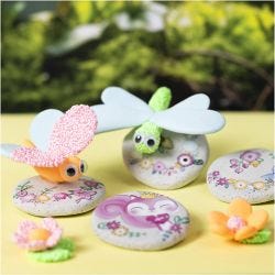 Mini Hobbyset Boetseren, Steen met insect, grijs, lichtroze, licht turquoise, 1 doos