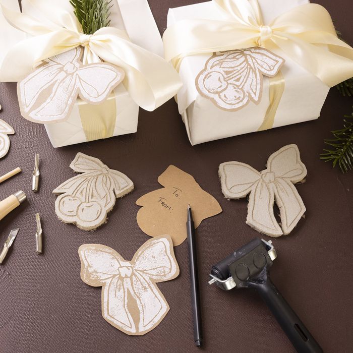 Cadeaulabel met linosnede