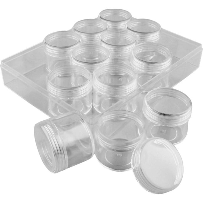 Opslagdoos met potjes, H: 30 mm, d 35 mm, 20 ml, 12 stuk/ 1 set