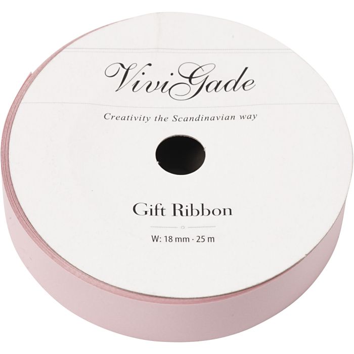 Cadeaulint, B: 18 mm, matt, lichtrood, 25 m/ 1 rol