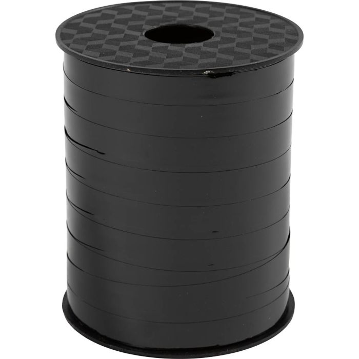 Cadeaulint, B: 10 mm, glossy,metallic, zwart, 250 m/ 1 rol
