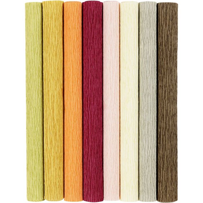 Crêpepapier, vel 25x60 cm, Crêpe-verhouding: 180%, 105 gr, pastelkleuren, 8 vel/ 1 doos