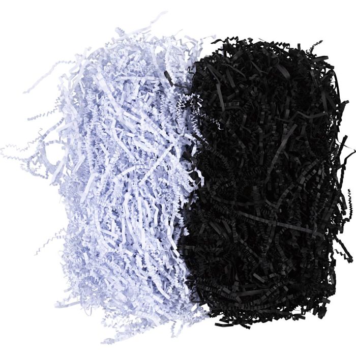 Crinkle papier, L: 25-30 cm, B: 3 mm, zwart, wit, 2x50 gr/ 1 doos