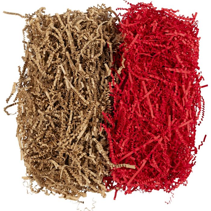 Crinkle papier, L: 25-30 cm, B: 3 mm, bruin, rood, 2x50 gr/ 1 doos