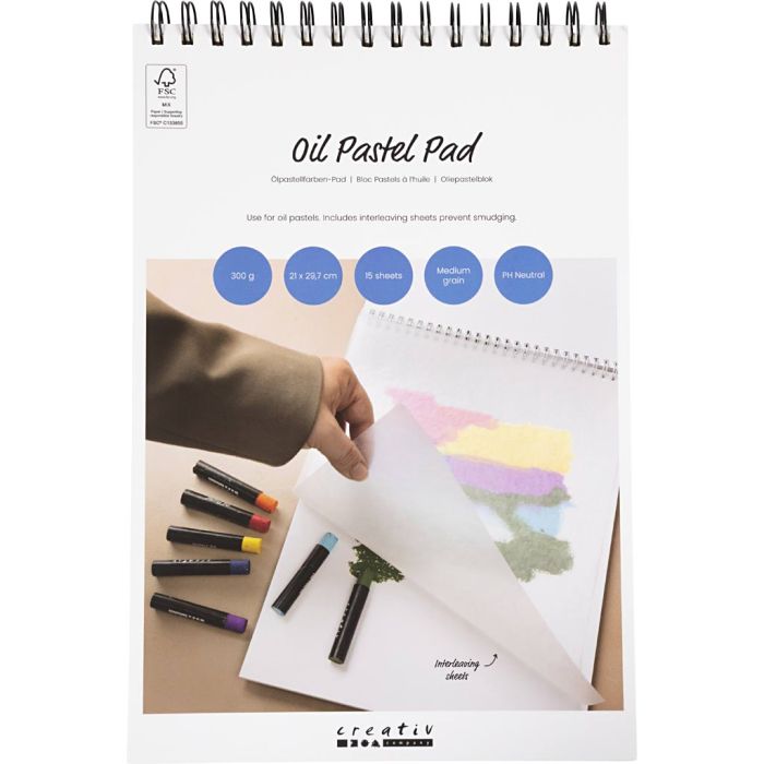 Pad voor oliepastels, A4, vel 210x297 mm, 300 gr, wit, 15 vel/ 1 stuk