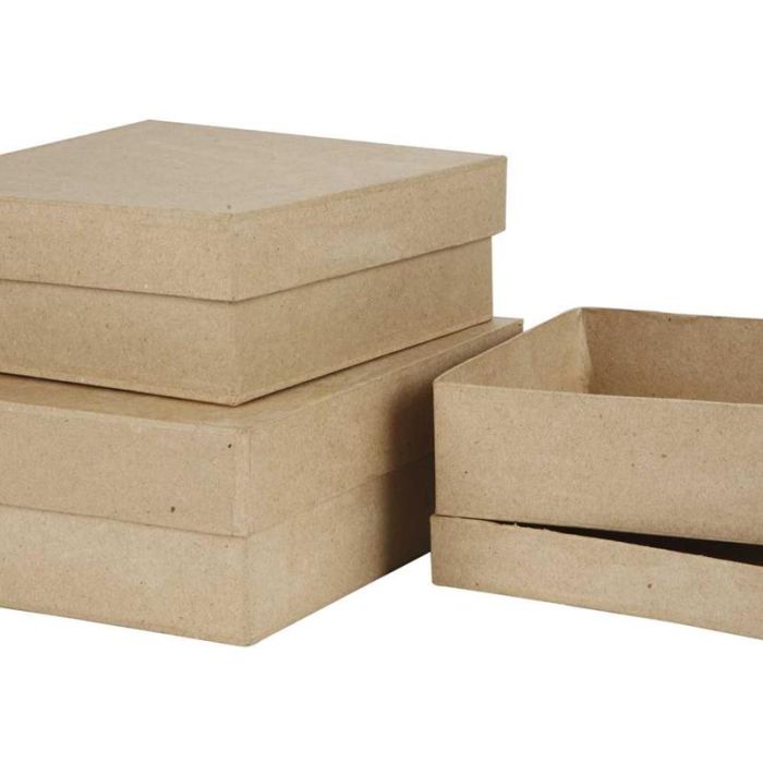 Vierkante Dozen, H: 5+6+7,5 cm, afm 16+18+20 cm, 3 stuk/ 1 set