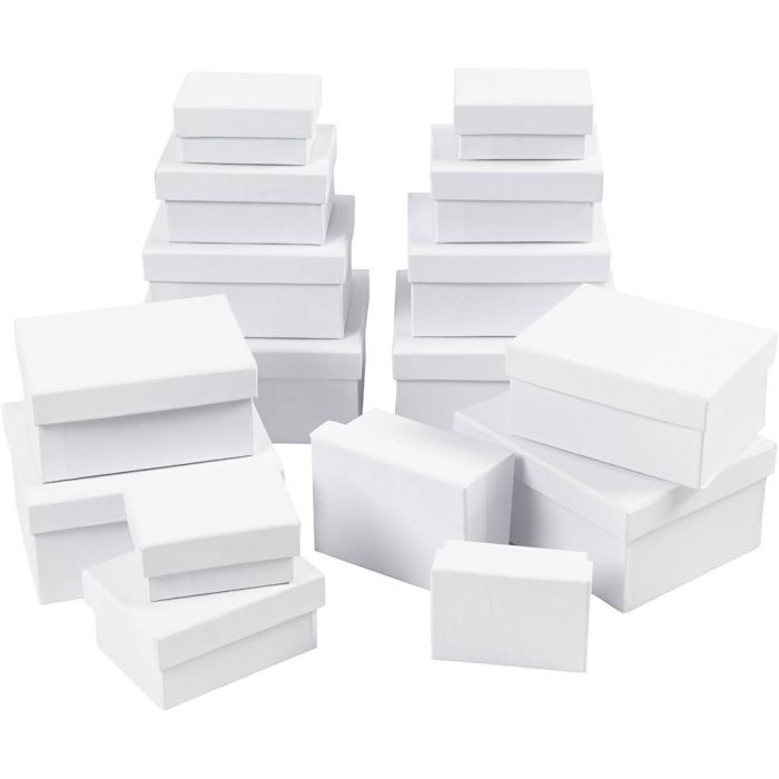 Rechthoekige Dozen, H: 3,5+4,5+5,5+6,5 cm, afm 7,5x5 + 9,5x7 + 11,5x8,5 + 14x11 cm, 4x4 stuk/ 1 doos
