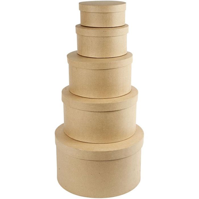 Ronde Hoedendozen, H: 8+10+13+15+19 cm, d 16,5+18,5+24+28,5+35,5 cm, 5 stuk/ 1 set