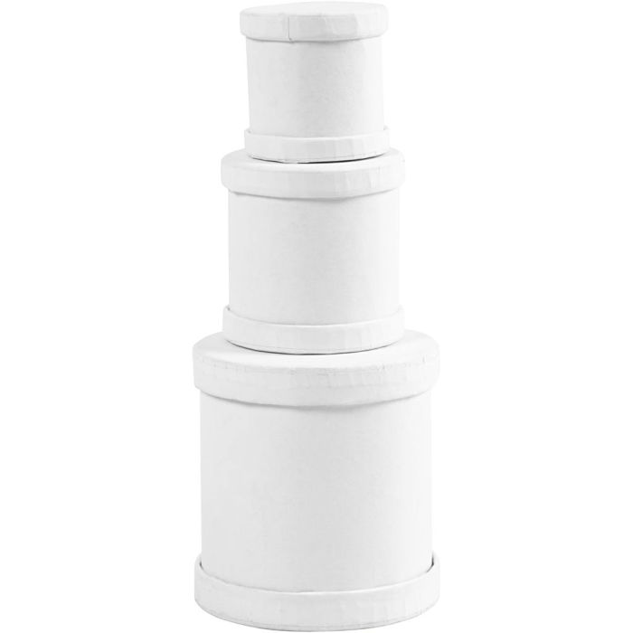 Trommel dozen set, afm 4x4 + 5x5 + 6,5x7 cm, wit, 1 set