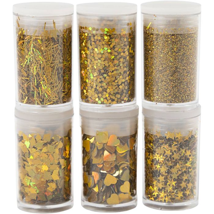 Bio Sparkles & Sequins, goud, 6x7 ml/ 1 doos