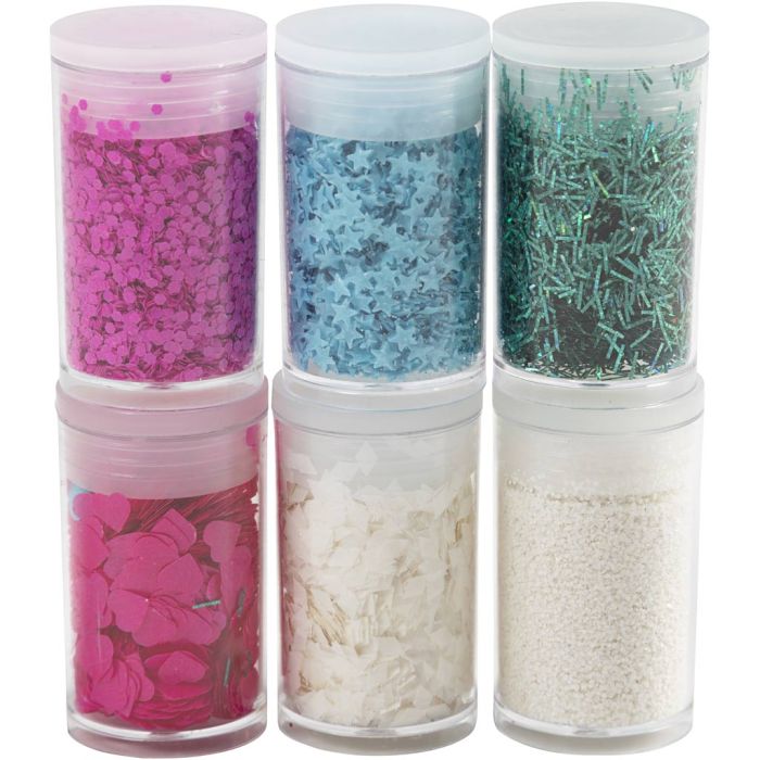 Bio Sparkles & Sequins, pastelkleuren, 6x7 ml/ 1 doos