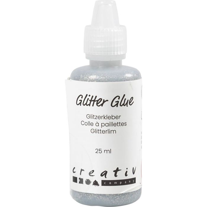 Glitterlijm, zilver, 25 ml/ 1 fles