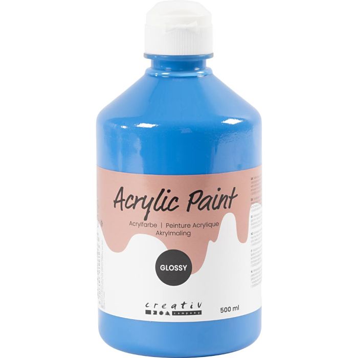 Acrylverf Glossy, primair blauw, 500 ml/ 1 fles