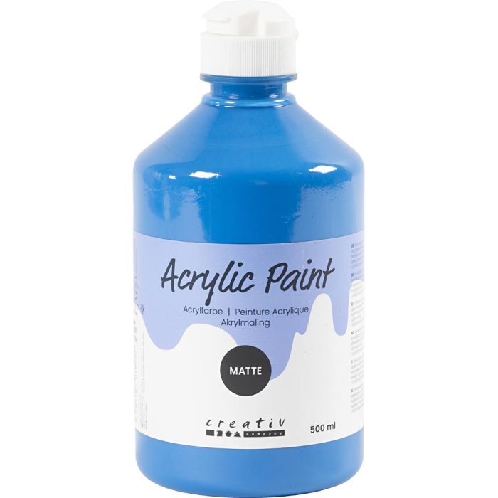 Acrylverf Mat, primair blauw, 500 ml/ 1 fles