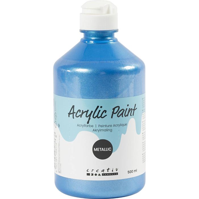 Metallic acrylverf, blauw, 500 ml/ 1 fles