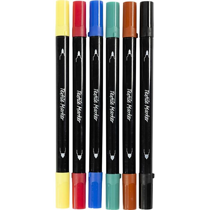 Textielstiften, lijndikte 2,3+3,6 mm, standaardkleuren, 6 stuk/ 1 doos
