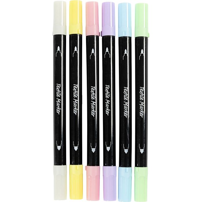 Textielstiften, lijndikte 2,3+3,6 mm, pastelkleuren, 6 stuk/ 1 doos