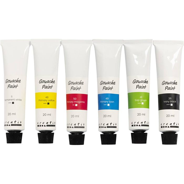 Gouacheverf, standaardkleuren, 6x20 ml/ 1 doos