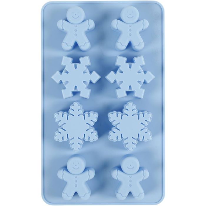 Siliconen vormen, ijskristallen en cookieman, H: 2,5 cm, L: 3 cm, B: 4,5 cm, 12,5 ml, 1 stuk