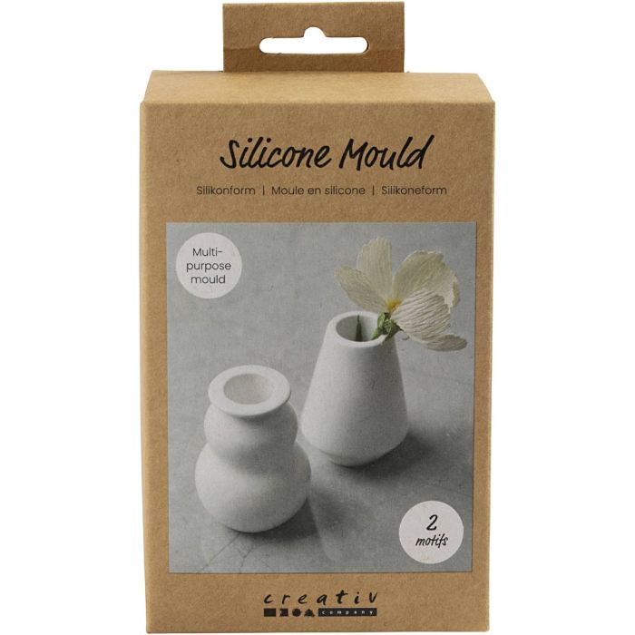 Siliconen vormen, Vaas en kandelaar, H: 7,5 cm, d 5,5 cm, mat transparant, 2 stuk/ 1 doos