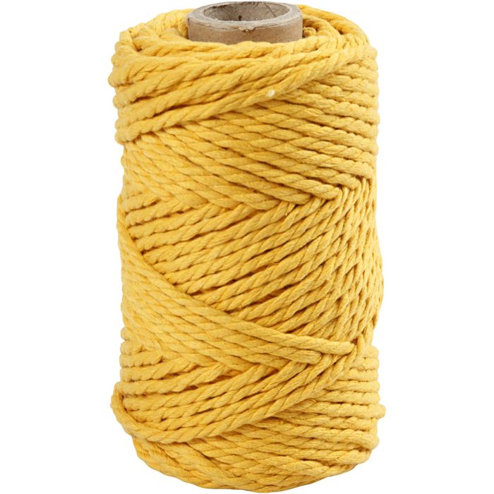 Macramé koord, L: 55 m, d 4 mm, geel, 330 gr/ 1 rol