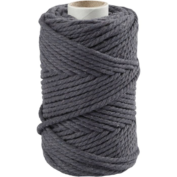 Macramé koord, L: 55 m, d 4 mm, grijs, 330 gr/ 1 rol