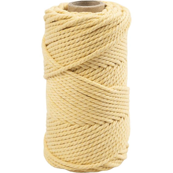Macramé koord, L: 55 m, d 4 mm, lichtgeel, 330 gr/ 1 rol