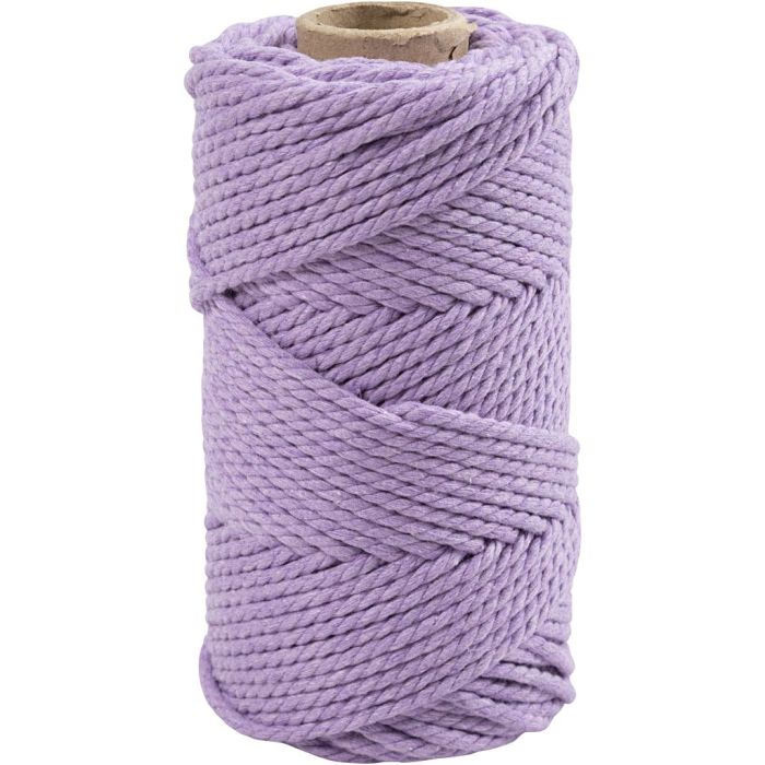 Macramé koord, L: 55 m, d 4 mm, paars, 330 gr/ 1 rol