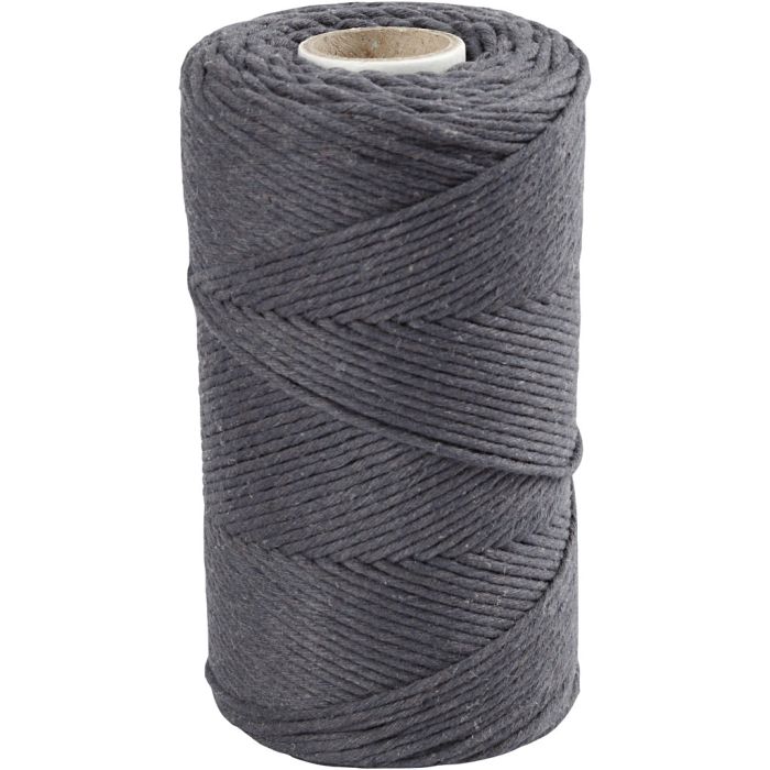 Macramé Koord, L: 198 m, d 2 mm, grijs, 330 gr/ 1 rol