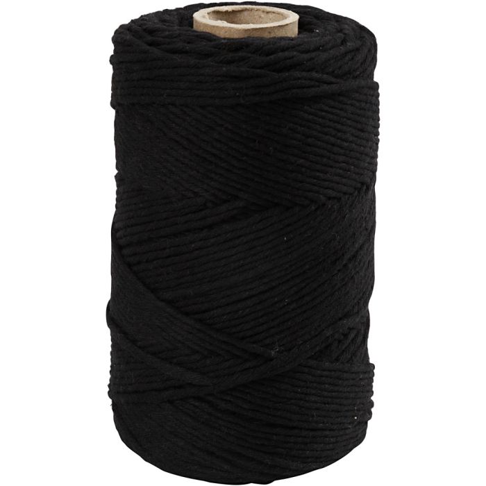 Macramé Koord, L: 198 m, d 2 mm, zwart, 330 gr/ 1 rol